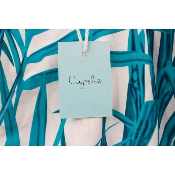 Cupshe Printed Adjustable Strap V-Neck Swimsuit One Piece Tropical Blue White - Picture 3 of 6